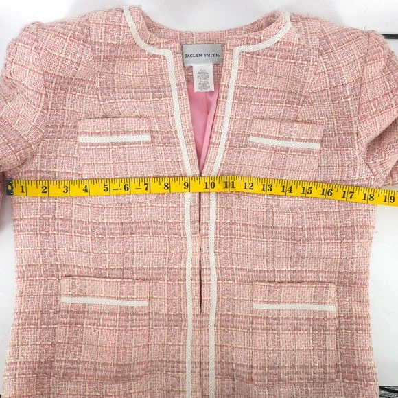 Jaclyn Smith 6 Vintage 90s Twee Quiet Luxury Coquette Tweed Fringe Short Blazer - Picture 14 of 16